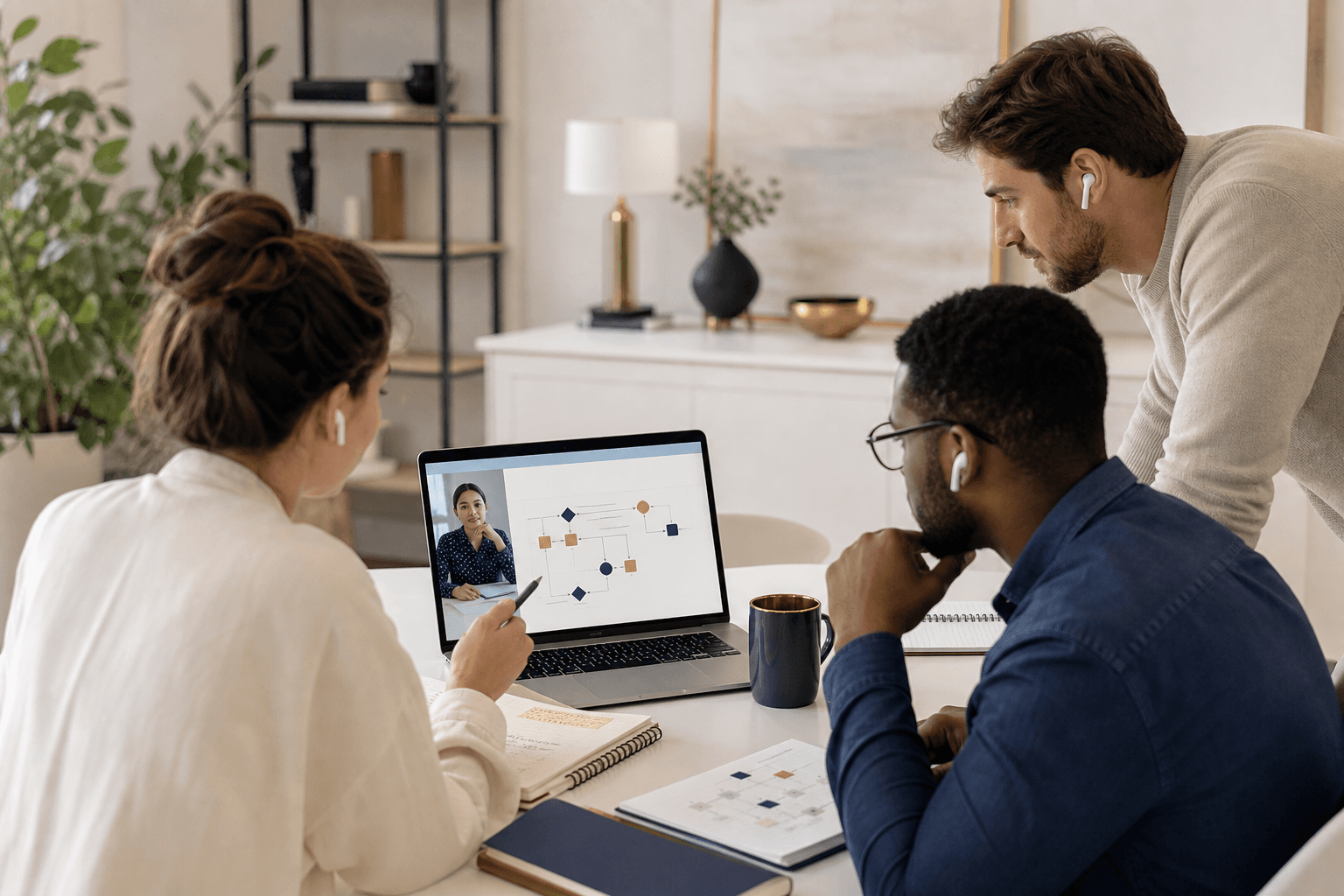 Remote software planning session with a distributed business team on a video call