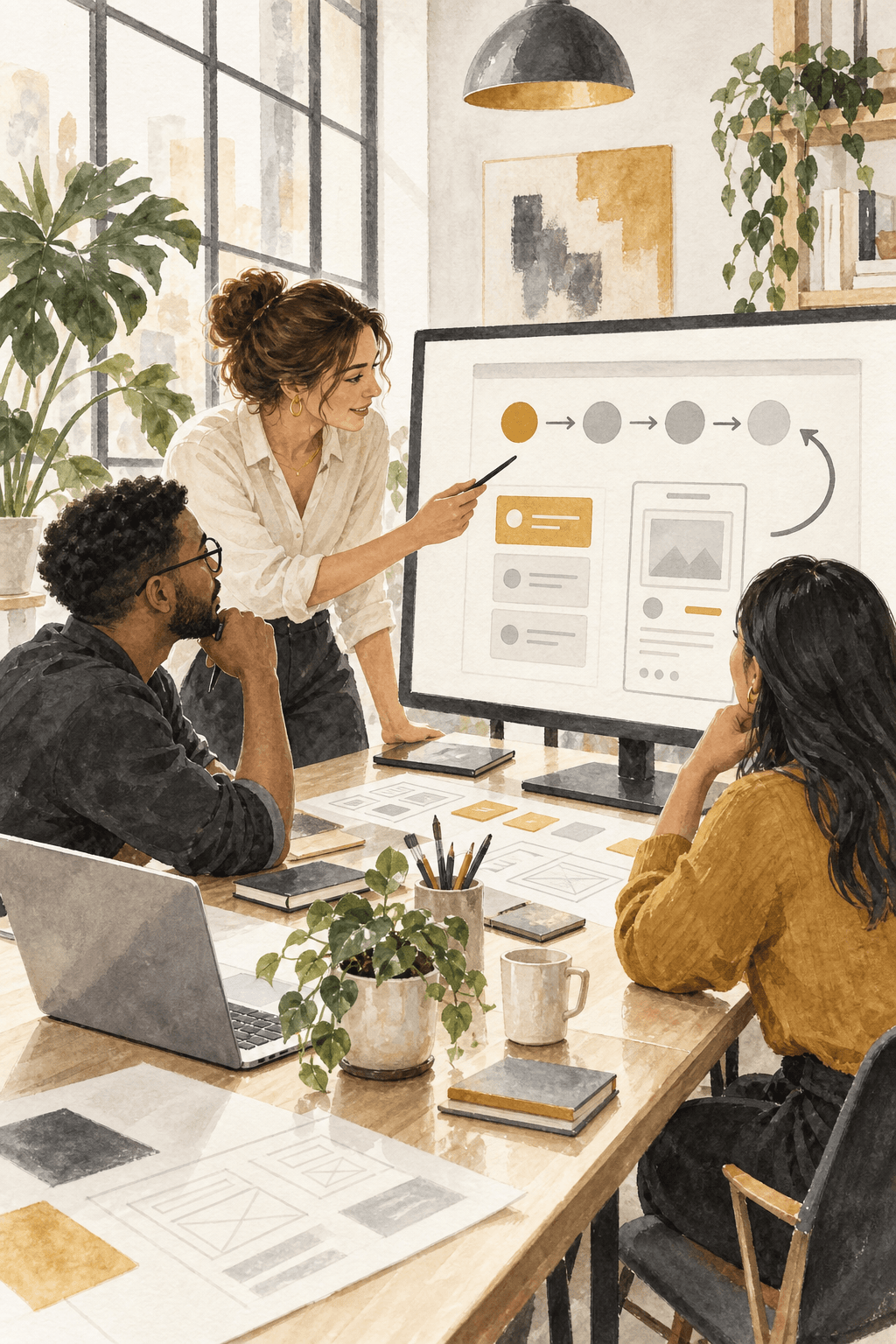 Product team prioritizing a focused MVP user journey and prototype