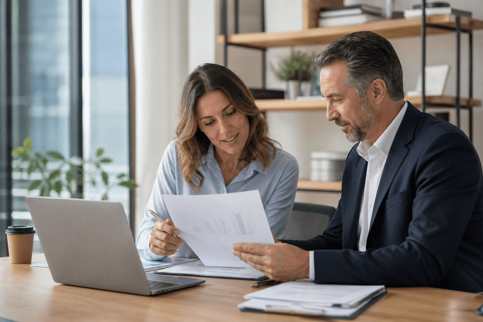 Real estate professionals reviewing property information together