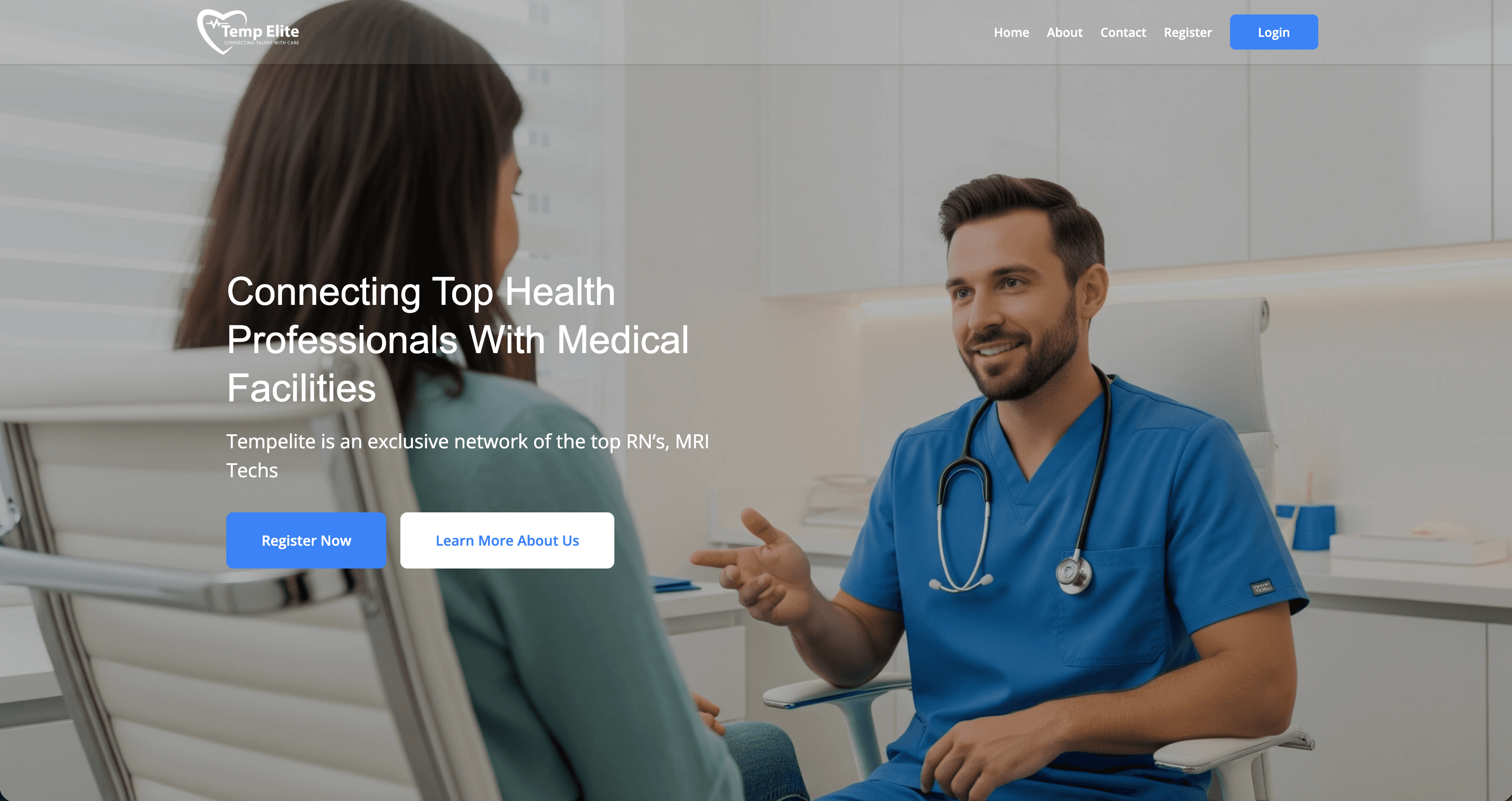 TempElite healthcare staffing platform homepage
