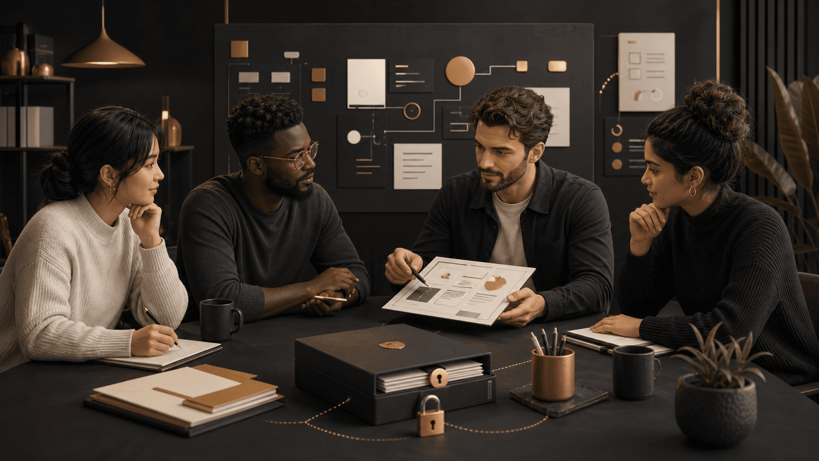 Business team and external software development partner planning a shared project