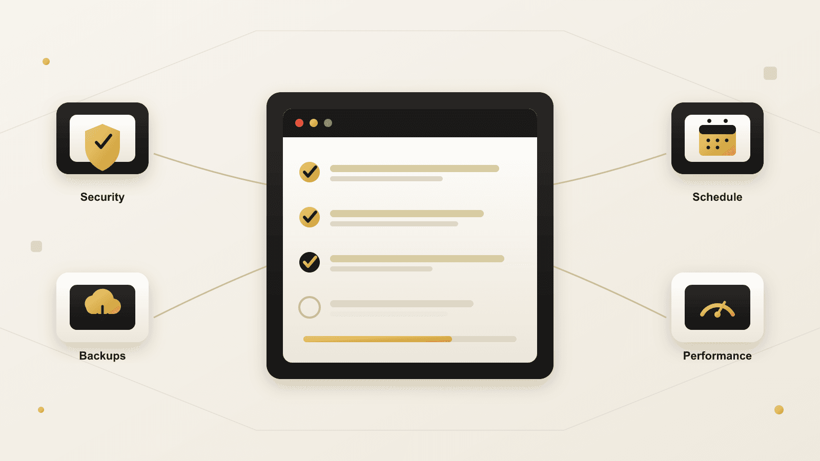 Website maintenance checklist covering updates, backups, security, performance, and SEO tasks